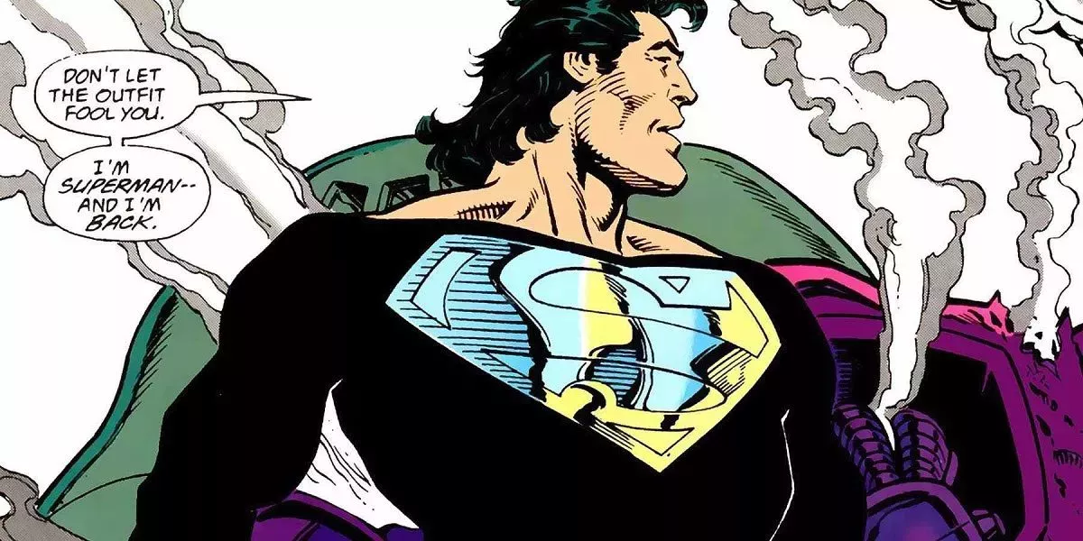 Superman wears his black suit after his resurrection in DC Comics