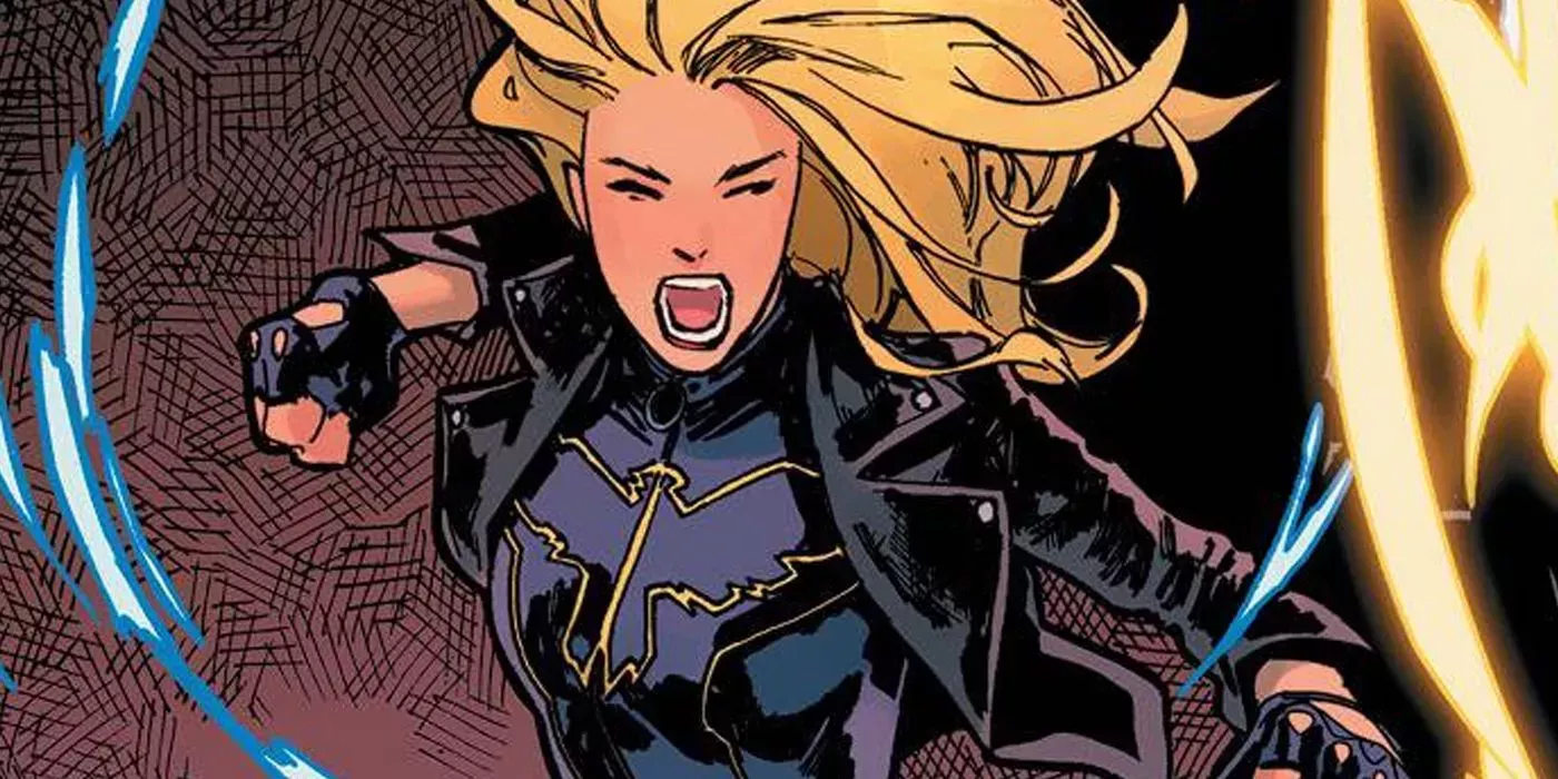 Black Canary from the Justice League, using her sonic attack in DC Comics