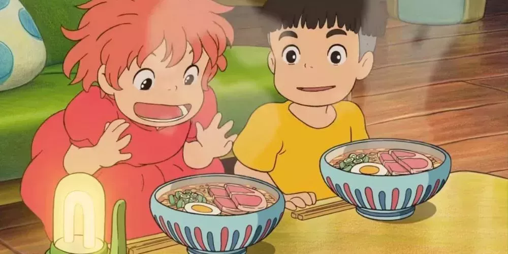 Studio Ghibli's Ponyo and Sosuke eating ramen