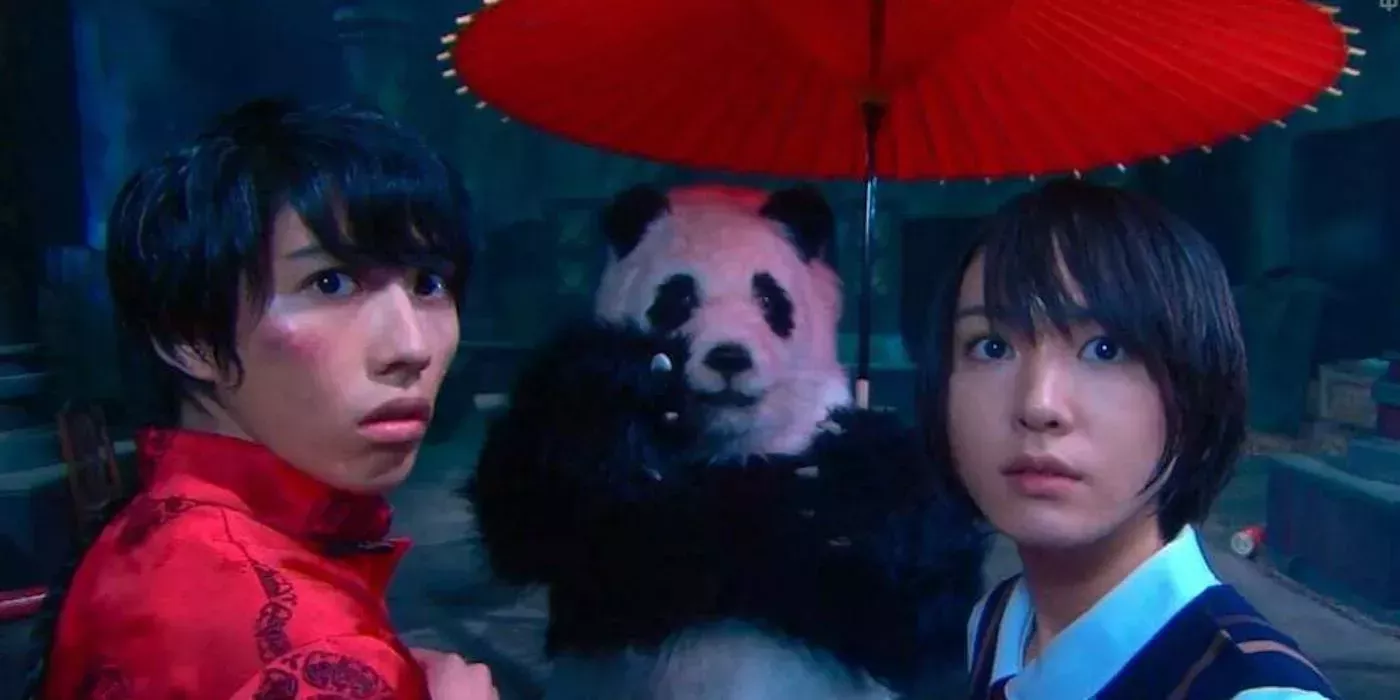 Ranma, Akane, and Panda Genma from the live-action Ranma 1/2 TV special.