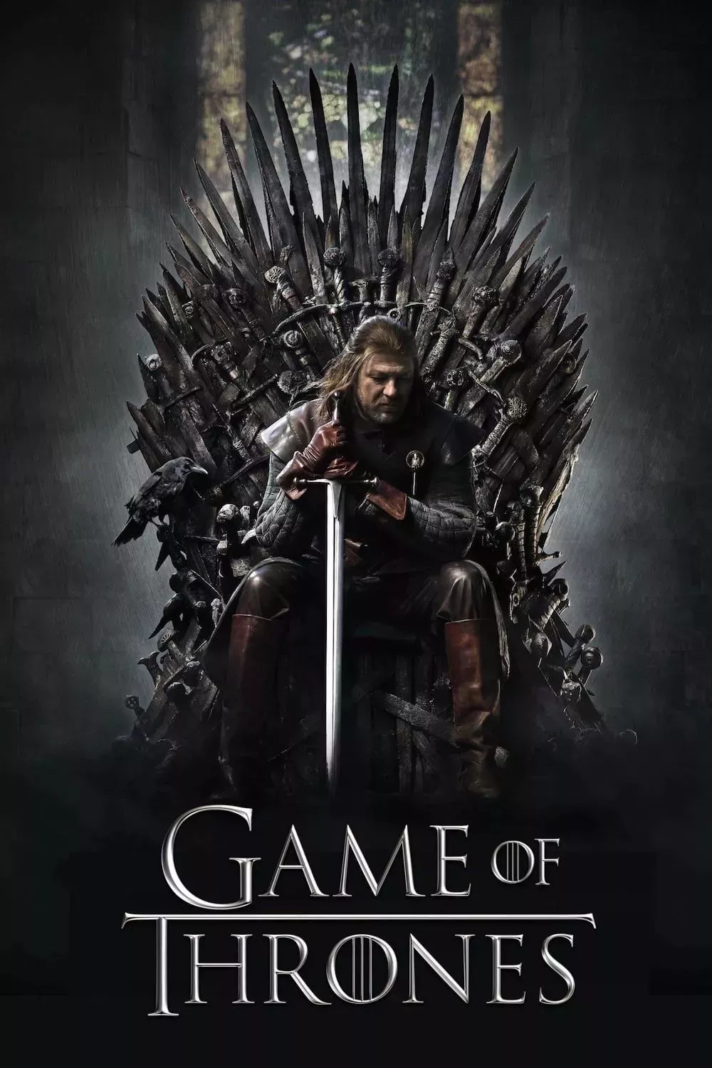 Sean Bean sits on the Iron Throne in Game of Thrones Season 1 poster