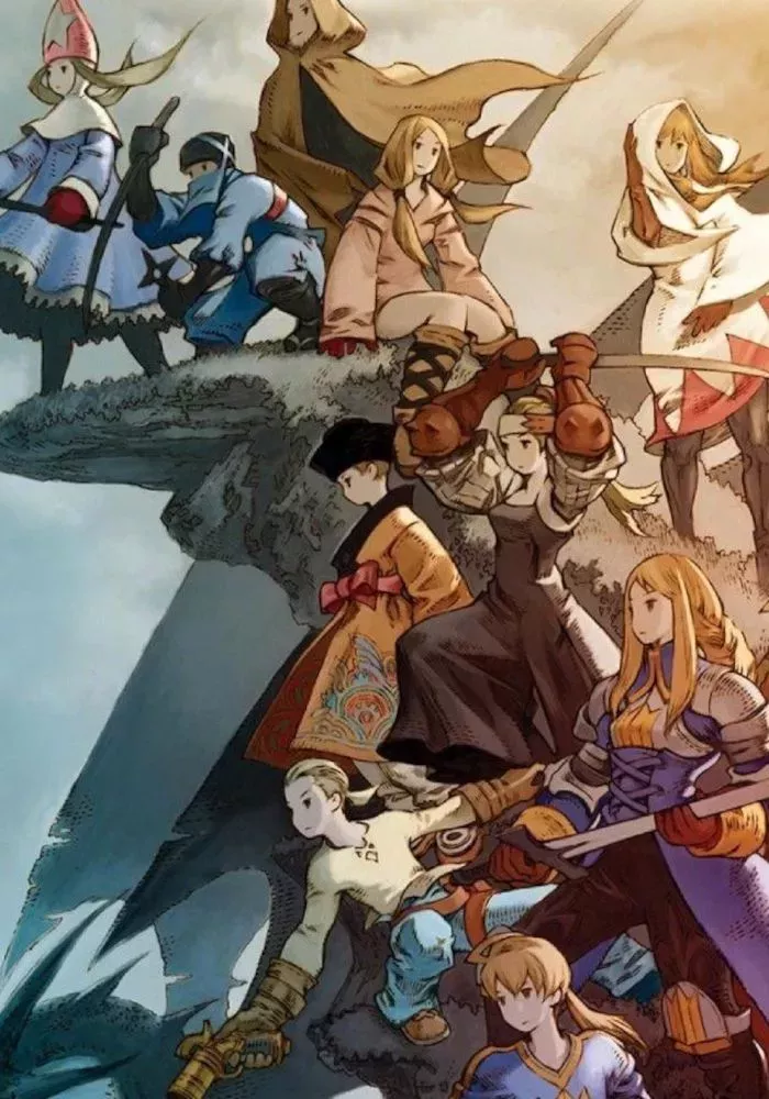 The cast on the cover of Final Fantasy Tactics War of the Lions