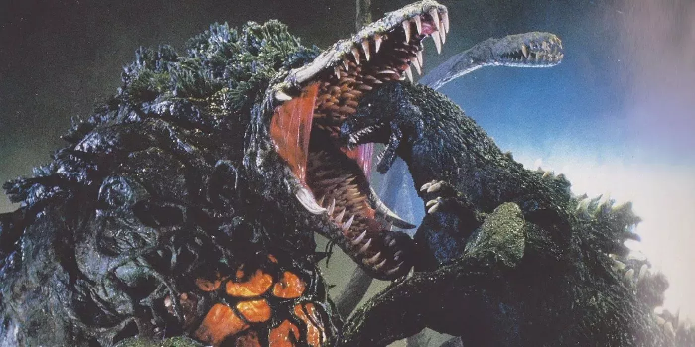 Biollante about to bite Godzilla in Godzilla vs. Biollante