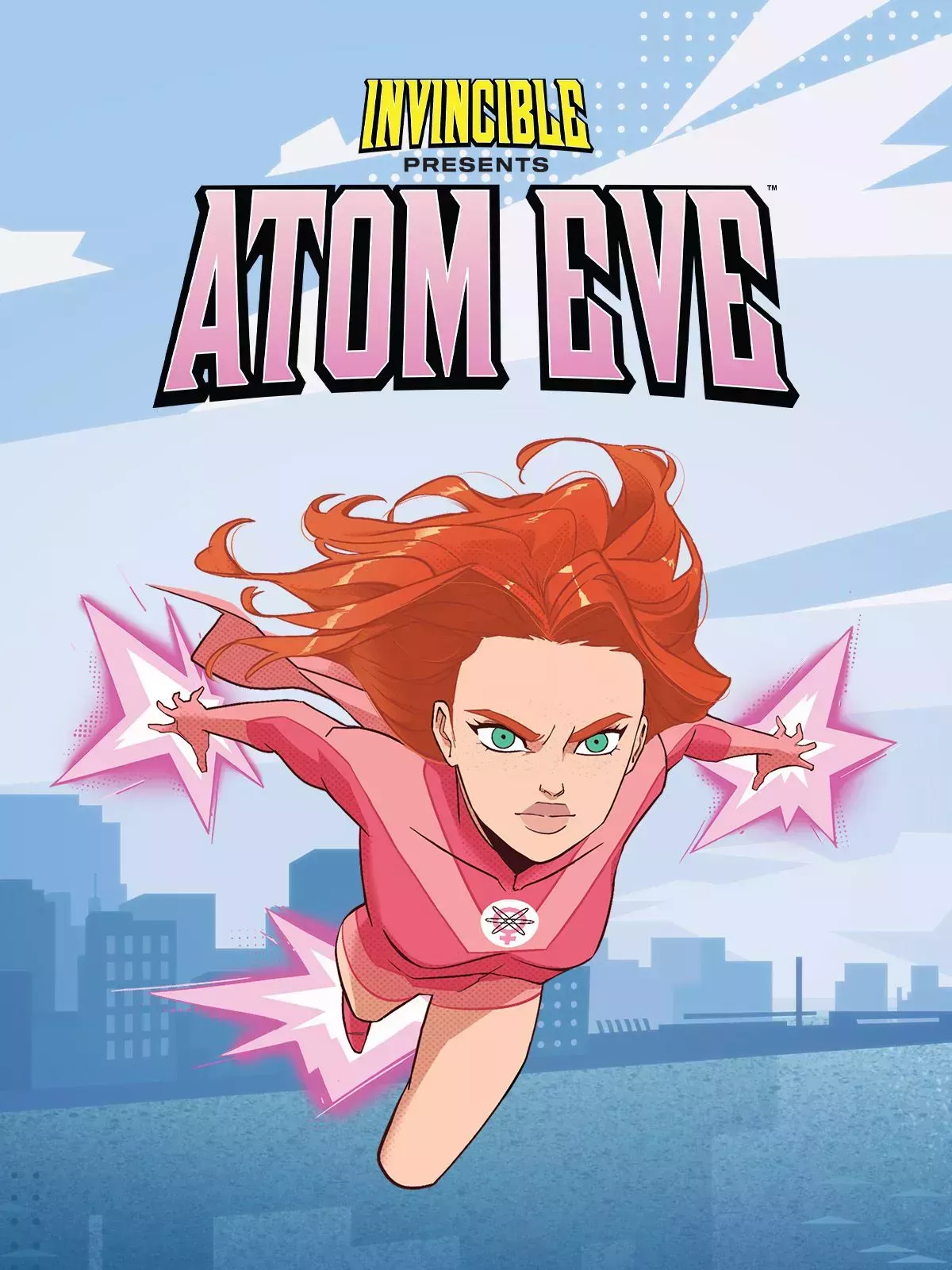 Atom Eve flies at the viewer on the cover of Invincible Presents Atom Eve