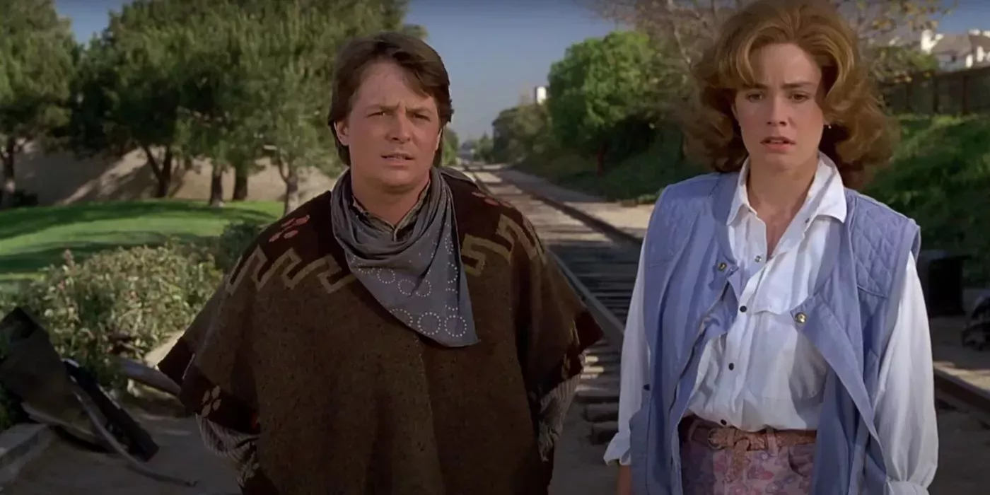 Michael J. Fox and Elizabeth Shue are Marty and Jennifer in Back to the Future Part III