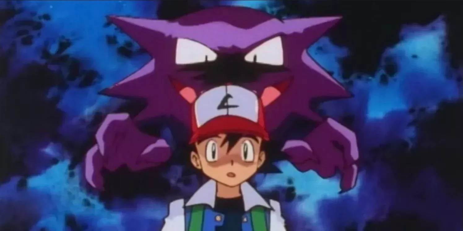 Haunter Sneaks Up on Ash in the Pokémon anime.