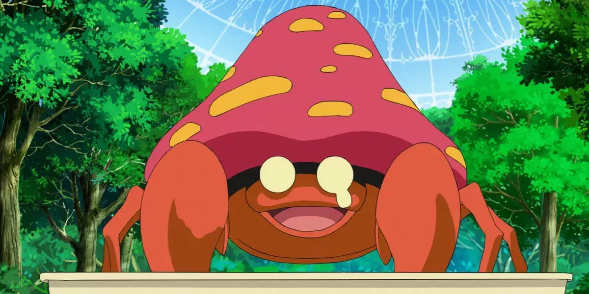 Goh's Parasect shedding a tear in the Pokemon Journeys anime.