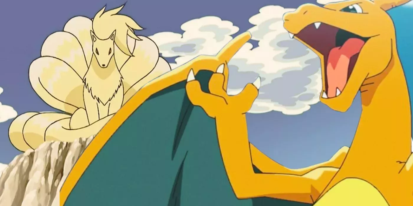 Collage of Charizard and Ninetales in Pokemon anime