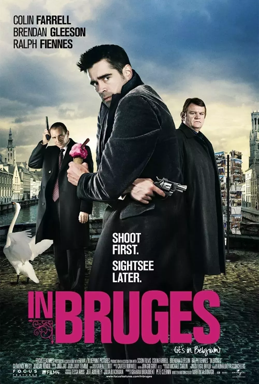Colin Farrell, Brendan Gleeson and Ralph Fiennes in In Bruges