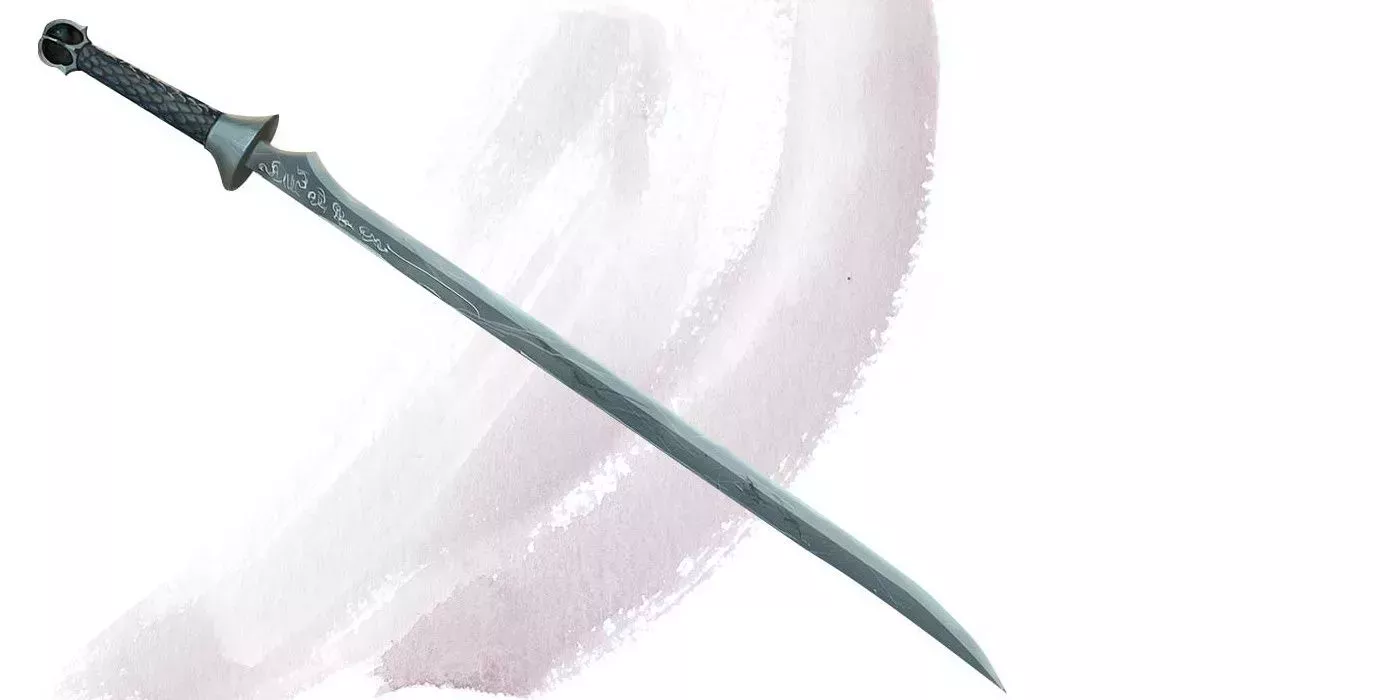 A closeup shows the Moonblade Magic Sword in Dungeons and Dragons