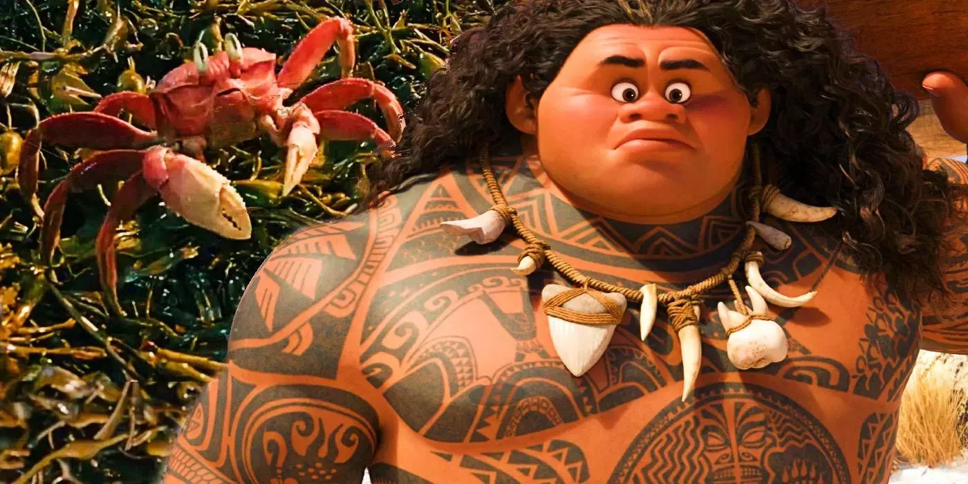 Sebastian from 2023's The Little Mermaid remake and Maui (Dwayne 