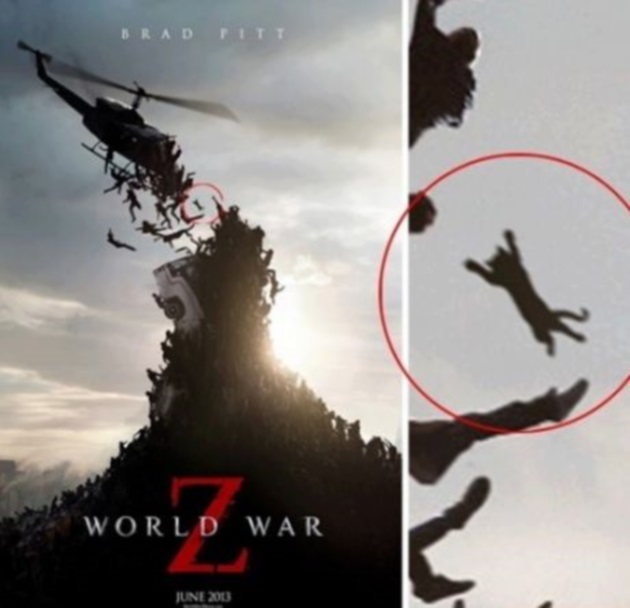 Un gato zombie volador en el cartel de Guerra Mundial Z