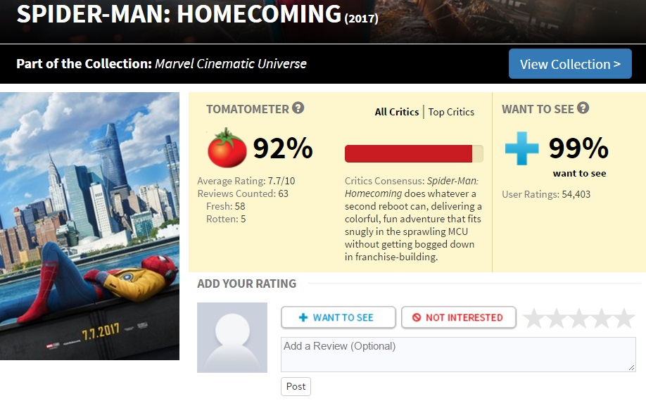 Primeras críticas oficiales de 'Spider-Man: Homecoming'