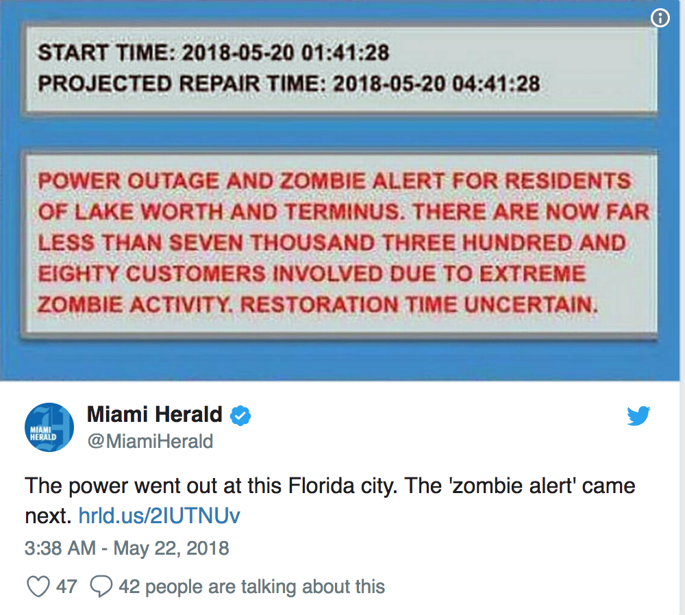 Alerta zombie en Florida durante un corte de energía
