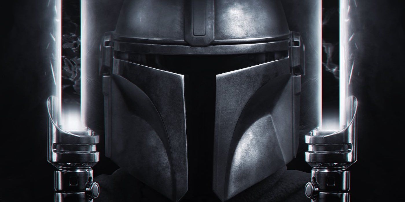 El Mandaloriano maneja dos Darksbers en la Fuerza Épica, con un póster de ventiladores temáticos.