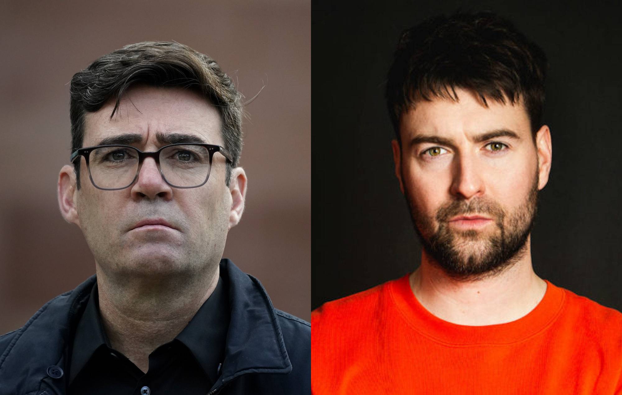 El alcalde de Manchester, Andy Burnham, grita a The Courteeners en su discurso de victoria