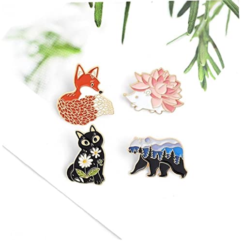 1 Pc Forest Garden Pin Custom Cat Bear Oso Hedgehog Broches Bag Pin Solapa Dibujos Animados Animal Insignia Joyería Regalo