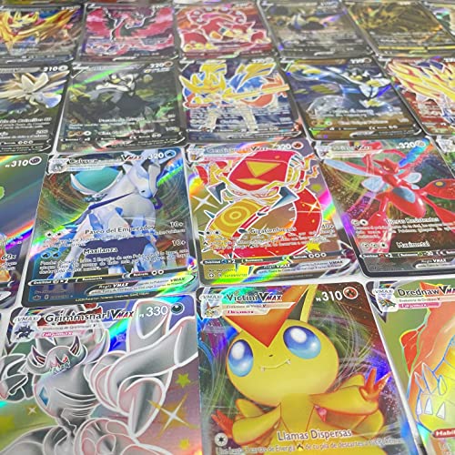 100 Cartas Pokemon V-VMAX Español - Contienen 100 Cartas V-VMAX de Alta Potencia Aleatorias - V - VMax Gigamax - Carta Coleccionables (100 Cartas V-Vmax)