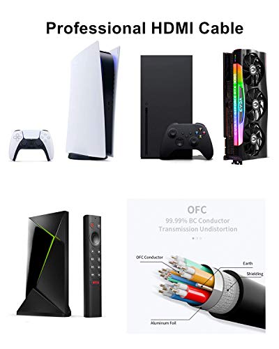 10k 8k 4k Cable HDMI 2.1 de 48Gbps Certificado Ultra Alta Velocidad HDMI Cable 4K120Hz 144Hz 10K 8K60Hz 4:4:4 DTS:X Dolby Atmos eARC Dynamic HDR Compatible con Apple TV Gaming PC RTX3090 PS5 Xbox (2m)