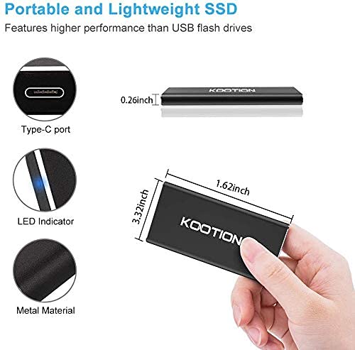 120GB SSD Portátil USB 3.1 KOOTION Disco Duro Externo Portable SSD, Alta Velocidad de Lectura y Escritura de hasta 400 MB/s y 300 MB/s, para Windows, MacBook, Xbox, Smart TV, PS3/4, Pesa 41g