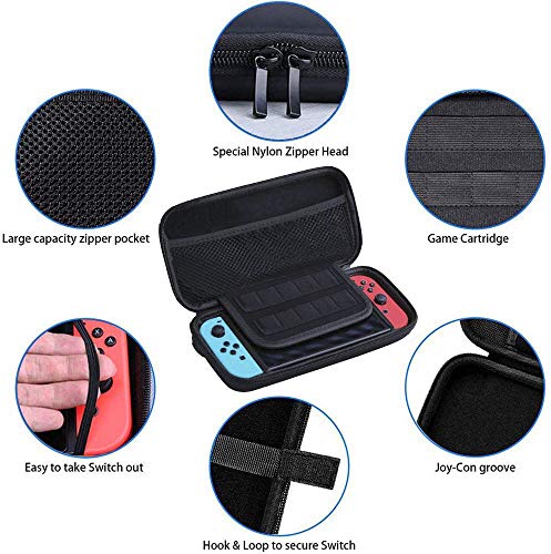 17 en 1 Kit de Accesorios para Nintendo Switch, Funda para Nintendo Switch con 10 Cartucho de Juego | 2 Protector de Pantalla | Carcasa de Silicona y Plastico | Tapas para Joystick | Soporte Ajustable