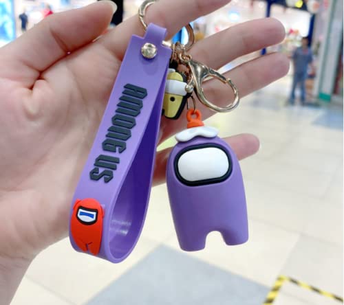 1pc Cute Among Us Llavero Silicona Lovely Cartoon Key Ring Colgante Bolsa Charm para niñas y niños entre personajes Juegos Accesorios (Púrpura)