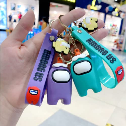 1pc Cute Among Us Llavero Silicona Lovely Cartoon Key Ring Colgante Bolsa Charm para niñas y niños entre personajes Juegos Accesorios (Púrpura)