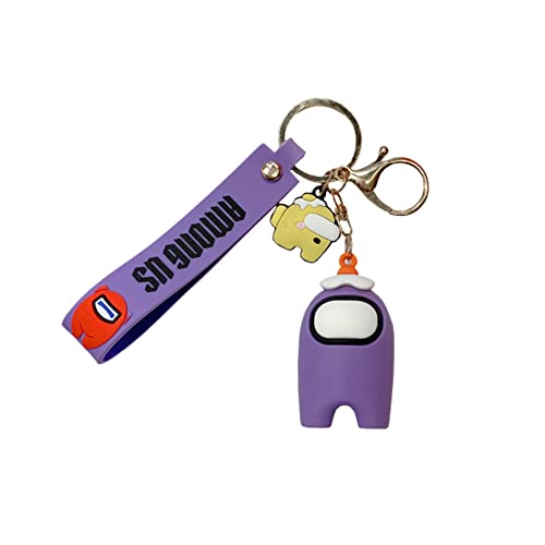 1pc Cute Among Us Llavero Silicona Lovely Cartoon Key Ring Colgante Bolsa Charm para niñas y niños entre personajes Juegos Accesorios (Púrpura)