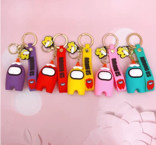 1pc Cute Among Us Llavero Silicona Lovely Cartoon Key Ring Colgante Bolsa Charm para niñas y niños entre personajes Juegos Accesorios (Púrpura)