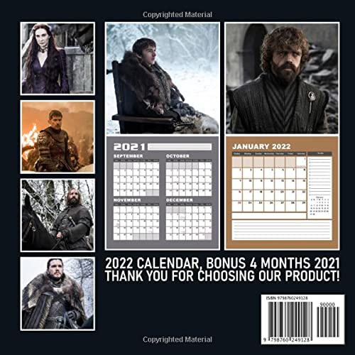 2022 Game of Thrones Pushpins: January 2022 - December 2022 OFFICIAL Squared Monthly Calendar, 12 Months | BONUS 4 Months 2021