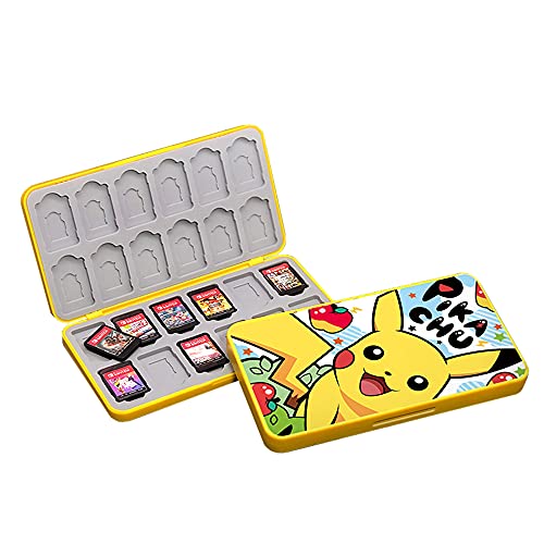 24 tarjetas de juego para Nintendo Switch o Micro SD tarjetas de memoria plegables, funda protectora rígida, resistente a los golpes, resistente al agua (Fruit Pikachu)