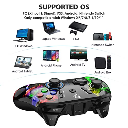 2.4G Mandos PC PS3, [Regalos] EasySMX Mando de Switch, PC PS3 con 5 Velocidades de LED y Vibración Dual, 4 Botón Programable, Batería Incorporada y Turbo para PS3/PC/Andriod de Móvil, Tablet, TV BOX