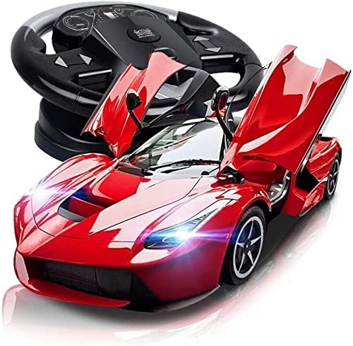 2.4G Simulation Large Remote Control Car Steering Wheel Kids Electric Radio Controlled on Road RC Car 1:10 Drift Gravity Induction One Key to Open The Door (Color : Red Size : 1 Battery) (Red 3 Bat