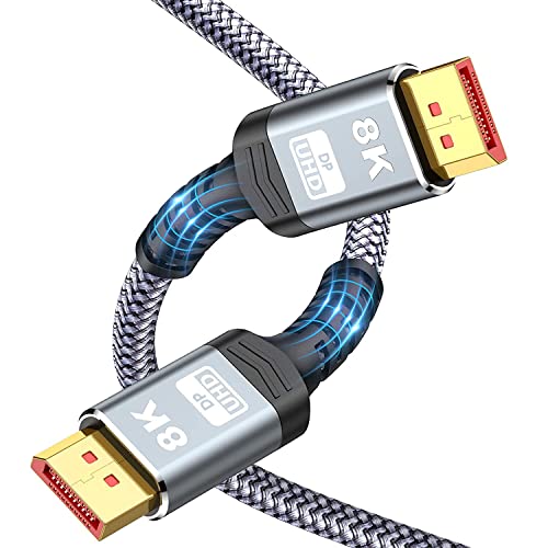 2M Cable DisplayPort 1.4 -Snowkids Cable DP 1.4 8K@60Hz 284K@144Hz 1080P@240Hz Trenzado de Nailon/Aleación de Aluminio Accesorios de Computadora portátil TV/PC etc Monitor de juegos