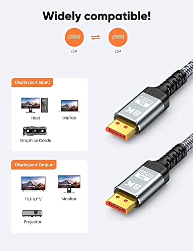 2M Cable DisplayPort 1.4 -Snowkids Cable DP 1.4 8K@60Hz 284K@144Hz 1080P@240Hz Trenzado de Nailon/Aleación de Aluminio Accesorios de Computadora portátil TV/PC etc Monitor de juegos