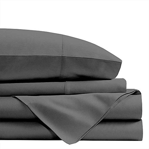 3 PC Set (1 Fitted Sheet and 2 Pillow Cover) 100% Long Staple Egyptian Cotton, 450 Thread Count, 38 CM Deep Pocket of Fitted Sheet, Bedding Set, Soft Sateen Bed Set -Dark Grey Solid UK King Size