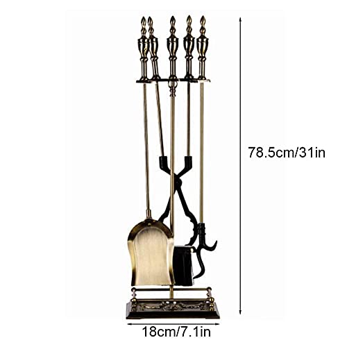 31in 5Pcs Forged Fireplace Tools for Gas Heaters Antique Copper Wrought Iron Fireplace Tool Set Easy to Assemble Fire Pit Set
