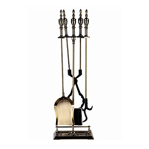 31in 5Pcs Forged Fireplace Tools for Gas Heaters Antique Copper Wrought Iron Fireplace Tool Set Easy to Assemble Fire Pit Set