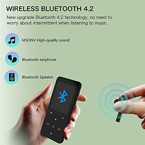 32GB Reproductor MP3 Bluetooth 4.2-MP3 Player con Radio FM, Grabarora, con Pantalla de Color de 2.4", Botón Táctil, E-Book, Soporte hasta 64GB Tarjeta(Brazalete Deportivo, Auriculares incluidos)