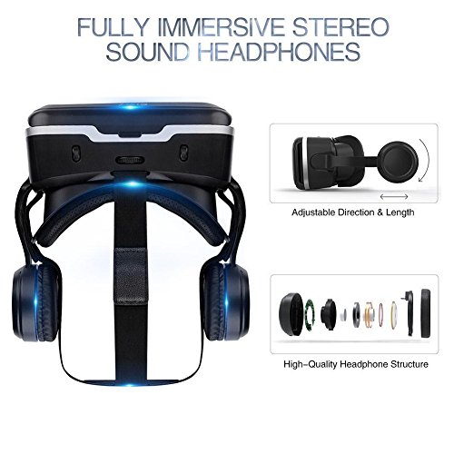 3D VR Gafas de Realidad Virtual, Gafas vr para Juegos Visión Panorámico 3D Juego Immersivo para iPh X/7/6s 6/plus, Galaxy s8/ s7con pantalla de 4,7 a 6,0 pulgadas