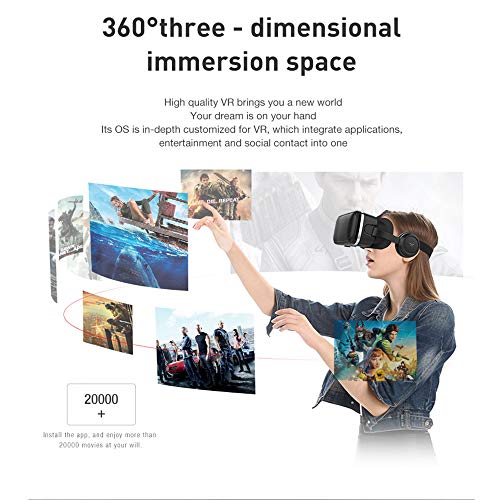 3D VR Gafas de Realidad Virtual, VR Glasses Visión Panorámico 360 Grado Película 3D Juego Immersivo para Móviles 4.7-6.6 Pulgada (Gafas VR con Auriculares)