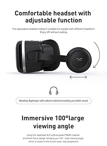 3D VR Gafas de Realidad Virtual, VR Glasses Visión Panorámico 360 Grado Película 3D Juego Immersivo para Móviles 4.7-6.6 Pulgada (Gafas VR con Auriculares)