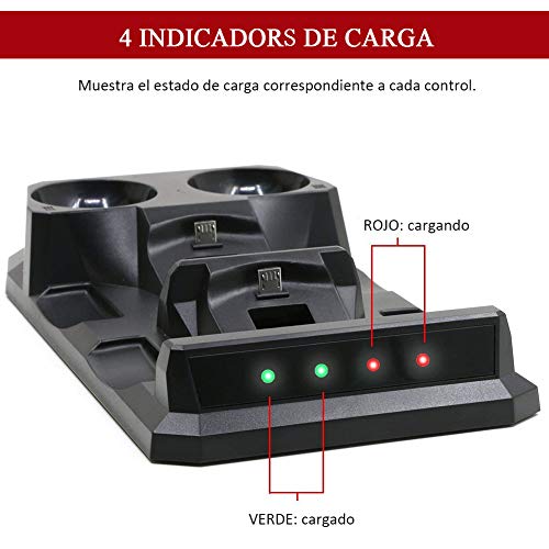 4 en 1 Estación de Carga, Base Rápida Carga 2 Mandos y 2 Moves a la Vez Indicadores LED Muestra Estado de Carga compatible con Playstation PS MOVE / PS4 /PS VR