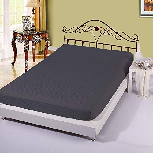 4 PC Bed Sheet Set, 100% Long-Staple Combed Cotton, 400 Thread Count ,Breathable, Soft & Silky Sateen Weave Fits Mattress with 40 CM Deep Pocket, Dark Grey Stripe - Super King Size