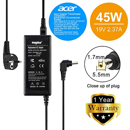 45W 40W Cargador portatil Acer 5.5x1.7mm Adaptador para Acer Aspire 1 3 5 6 A311 A615 E15 E17 ES15 ES17 ES1 E1 E5 F15 F5 M3 V14 V15 V17 V3 V5 V7 E1-571 5732z TravelMate B113, PA-1650-86 Packard Bell