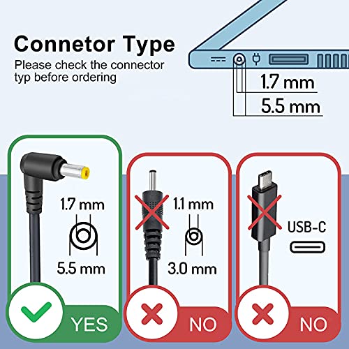 45W 40W Cargador portatil Acer 5.5x1.7mm Adaptador para Acer Aspire 1 3 5 6 A311 A615 E15 E17 ES15 ES17 ES1 E1 E5 F15 F5 M3 V14 V15 V17 V3 V5 V7 E1-571 5732z TravelMate B113, PA-1650-86 Packard Bell