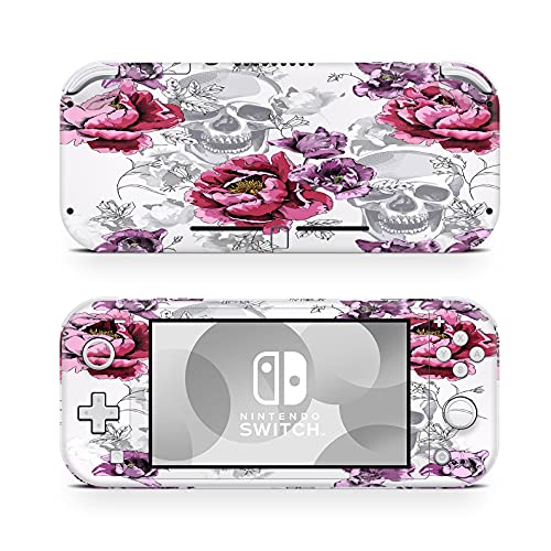 46 North Design Switch Lite Skin Vinyl Stickers, Calavera Beso Cráneo Muerto Esqueleto Rosa Flor Blanco Rosa Horror Rosa Pistola Con Clase, Alta calidad, Durable, Sin burbujas, Made in Canada