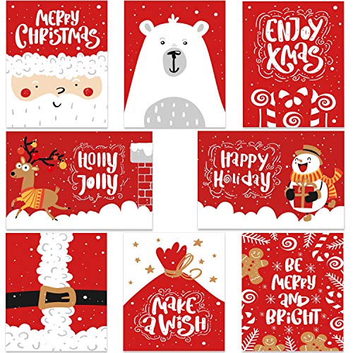 48 Tarjetas de Navidad, Ohuhu Tarjetas de Felicitación para Navidad, 8 diseños diferentes, Tarjetas con sobres y pegatinas, tamaño 10 x 15 cm