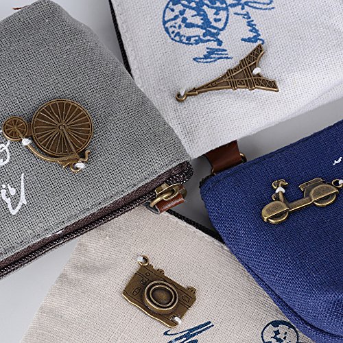 4pcs Mini Monedero Pequeño Cartera Bolsa de Tela Lino Arpillera para Moneda Efectivo Tarjeta Llaves (4 estilos 10x3x8cm)