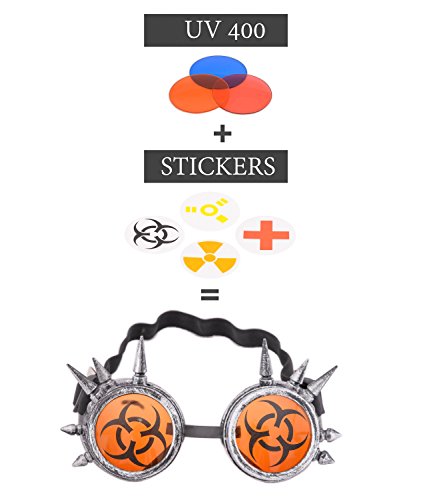 4sold (TM) Steam Punk Antique Copper Cyber Goggles Rave Goth Vintage Victorian – Gafas estilo gótico vintage. gray studs Medium